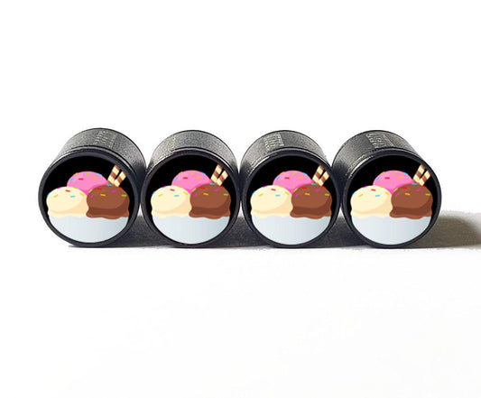 Neapolitan Ice Cream Emoji Tire Valve Caps - Black Aluminum - Set of 4