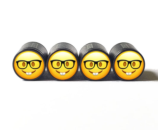 Nerd Geek Emoji Tire Valve Caps - Black Aluminum - Set of Four