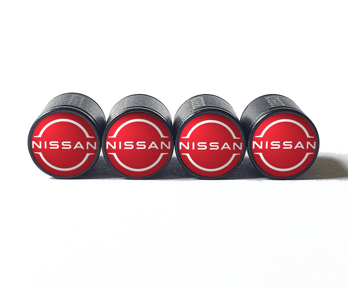 Nissan Auto Logo (Type 1) Tire Valve Caps - Black Aluminum - Set of 4