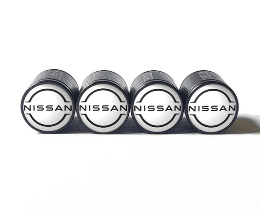 Nissan Auto Logo (Type 2) Tire Valve Caps - Black Aluminum - Set of 4