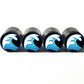 Ocean Wave Emoji Tire Valve Stem Caps - Black Aluminum - Set of Four