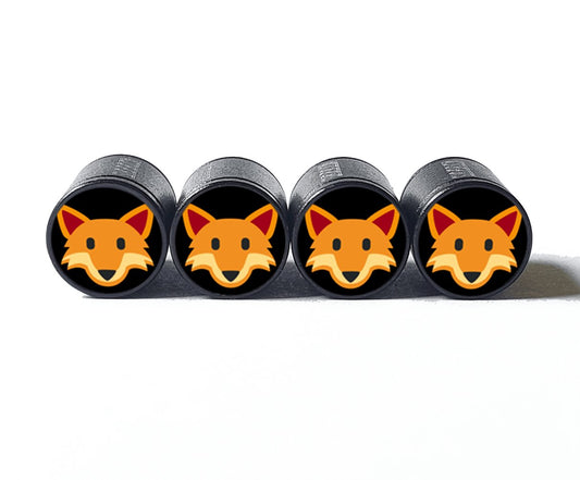 Orange Fox Face Emoji Tire Valve Caps - Black Aluminum - Set of Four