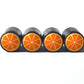 Orange Half Tire Valve Stem Caps - Black Aluminum - Set of Four