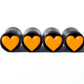 Orange Heart Emoji Tire Valve Caps - Black Aluminum - Set of Four