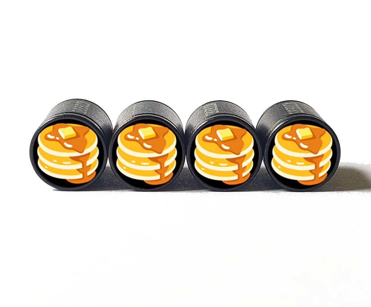 Pancakes Emoji Tire Valve Stem Caps - Black Aluminum - Set of Four