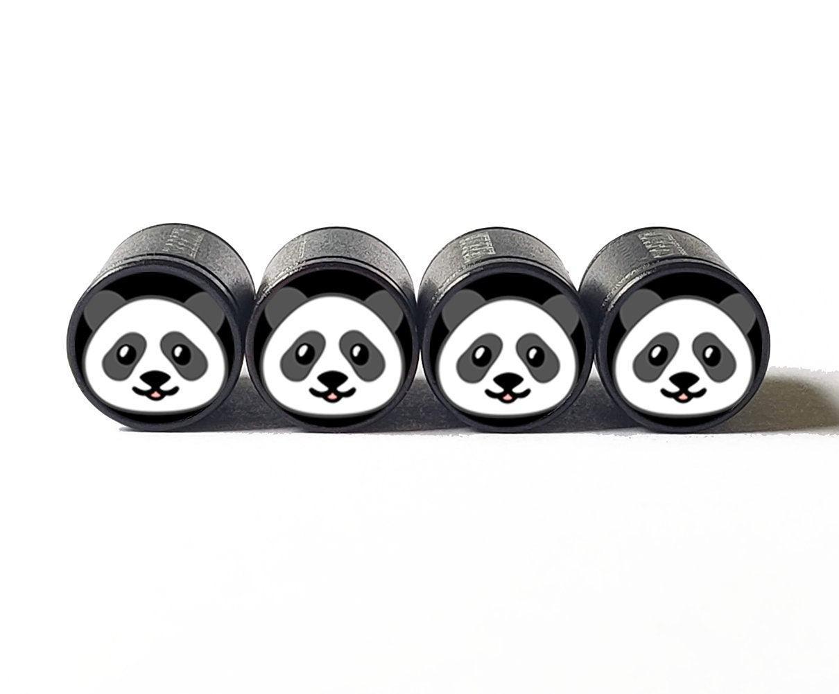 Cute Panda Bear Face Emoji Tire Valve Caps - Black Aluminum - Set of Four