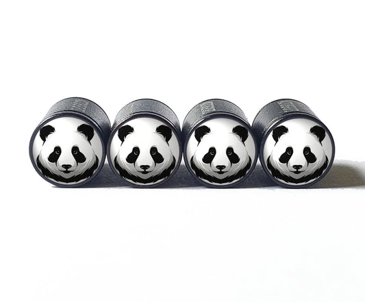 Panda (Style 1) Tire Valve Stem Caps - Black Aluminum - Set of Four