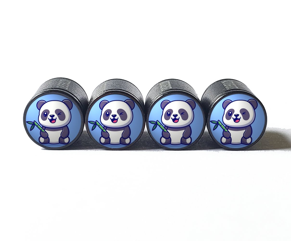 Panda Rim Cap Panda Bear (Style 2) Tire Valve Caps - Black Aluminum - Set of Four ...