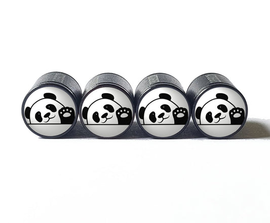 Panda (Style 3) Tire Valve Stem Caps - Black Aluminum - Set of Four