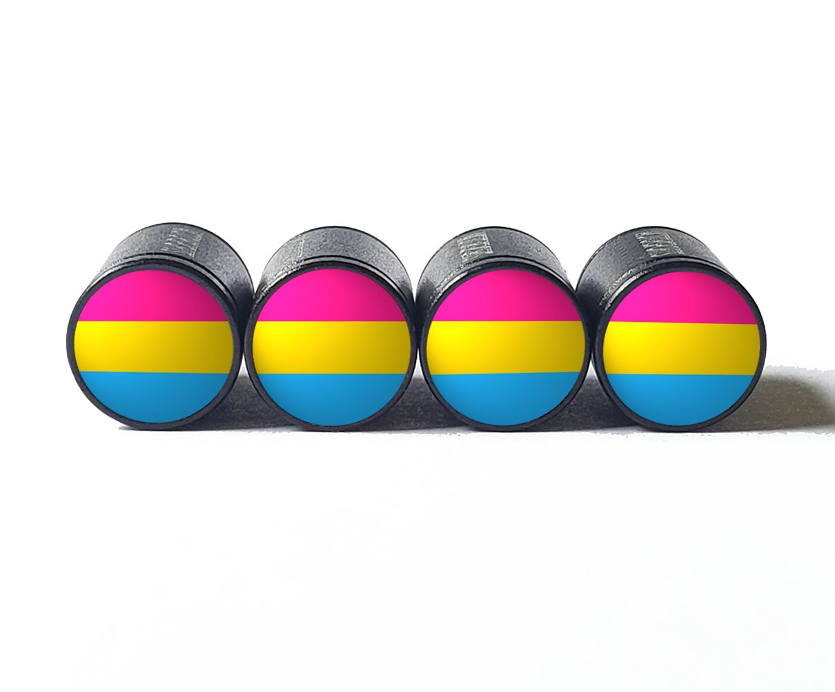 Pansexual Flag Tire Valve Stem Caps - Black Aluminum - Set of Four