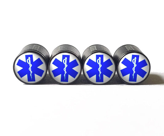 Paramedic - Star of Life - Tire Valve Caps - Black Aluminum - Set of 4