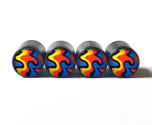 Pattern Design (Style 9) Tire Valve Caps - Black Aluminum - Set of 4