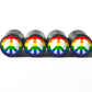 Peace Rainbow Tire Valve Stem Caps - Black Aluminum - Set of Four