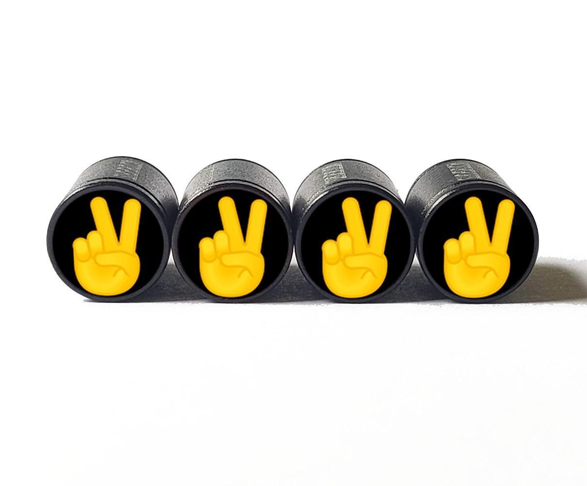 Peace Sign (Hand) Emoji Tire Valve Caps - Black Aluminum - Set of Four