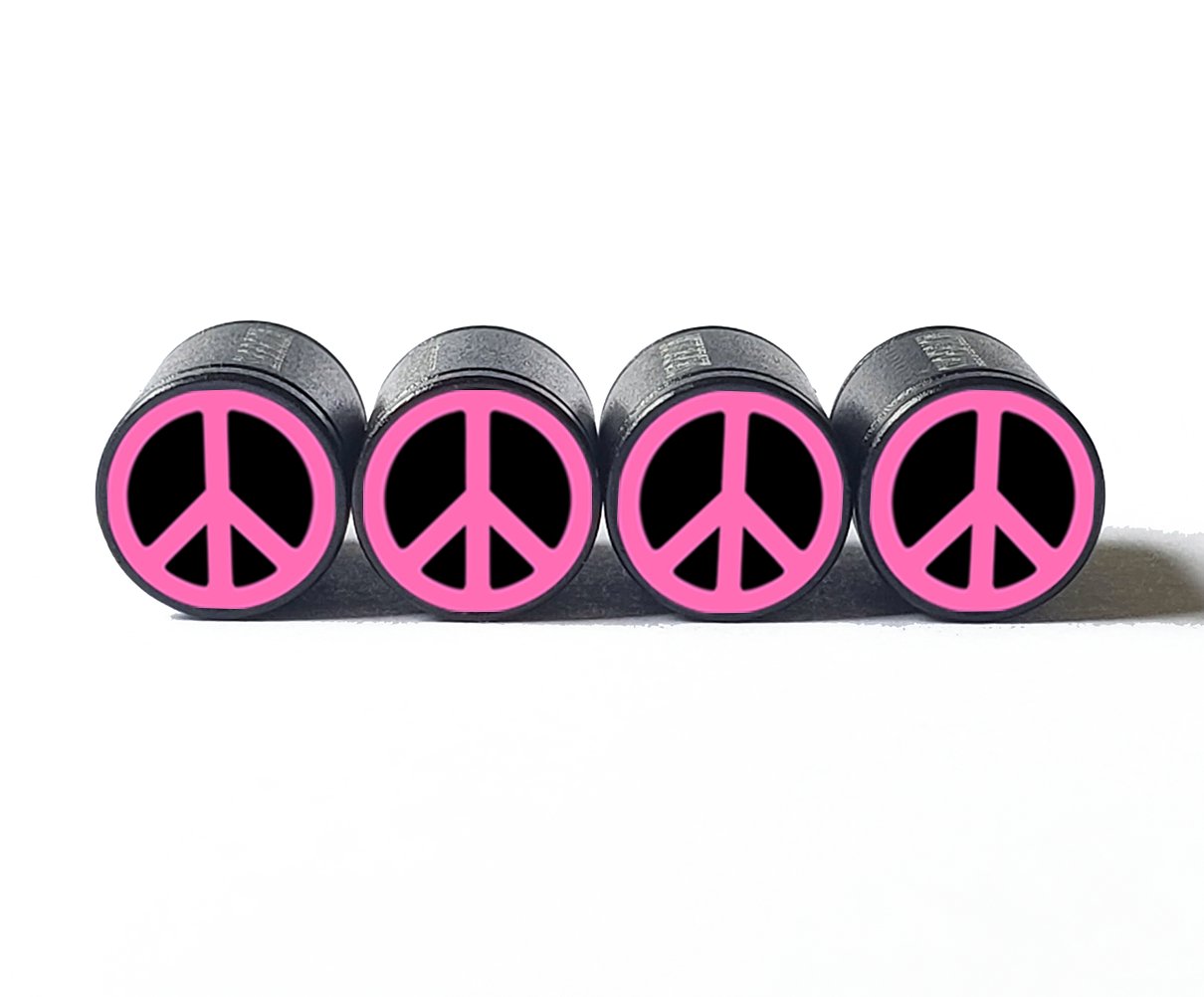 Peace Sign Tire Valve Stem Caps - Black Aluminum - Set of Four