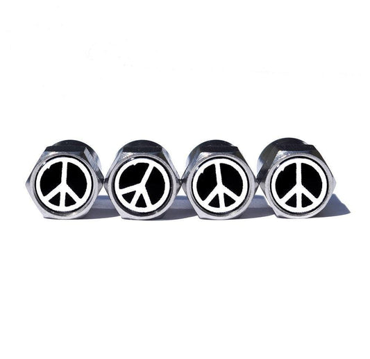 Peace Sign Tire Valve Stem Caps - Chrome Surface - Set of Four