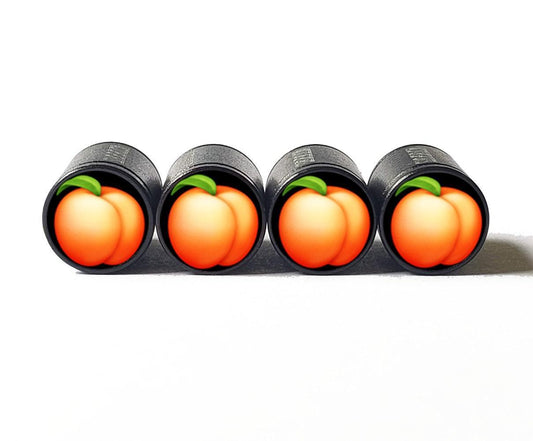 Peach Emoji Tire Valve Stem Caps - Black Aluminum - Set of Four