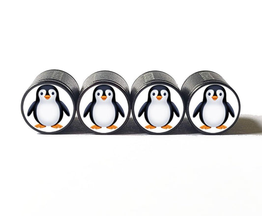 Penguin Emoji Tire Valve Caps - Black Aluminum - Set of Four