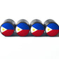 Philippines Flag Tire Valve Stem Caps - Black Aluminum - Set of Four