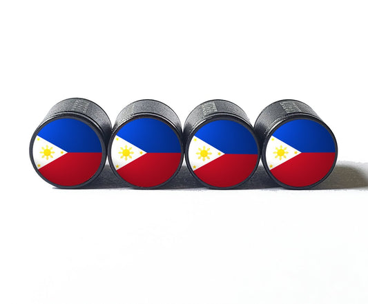 Philippines Flag Tire Valve Stem Caps - Black Aluminum - Set of Four