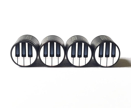 Piano Keys Emoji Tire Valve Stem Caps - Black Aluminum - Set of Four