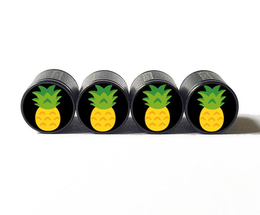 Pineapple Emoji Tire Valve Caps - Black Aluminum - Set of Four