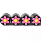 Pink and Yellow Flower Emoji Tire Valve Caps - Aluminum - Set of Four