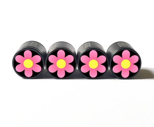 Pink and Yellow Flower Emoji Tire Valve Caps - Aluminum - Set of Four