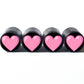 Pink Heart Emoji Tire Valve Caps - Black Aluminum - Set of Four