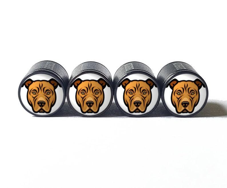 Pittie Pitbull Dog (Style 2) Tire Valve Caps - Black Aluminum - Set of Four