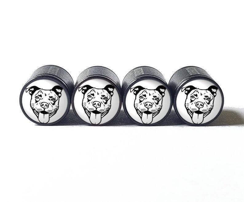 Pittie Pitbull Dog (Style 3) Tire Valve Caps - Black Aluminum - Set of Four