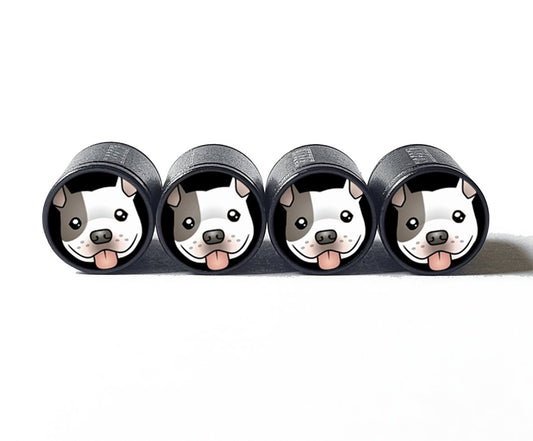 Pittie Pitbull Dog (Style 6) Tire Valve Caps - Black Aluminum - Set of Four