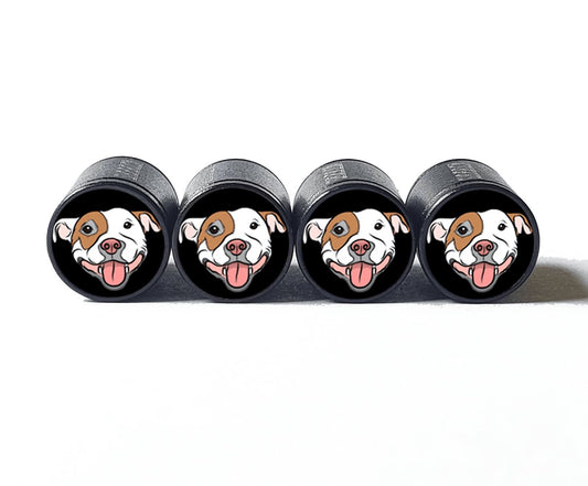 Pittie Pitbull Dog (Style 7) Tire Valve Caps - Black Aluminum - Set of Four