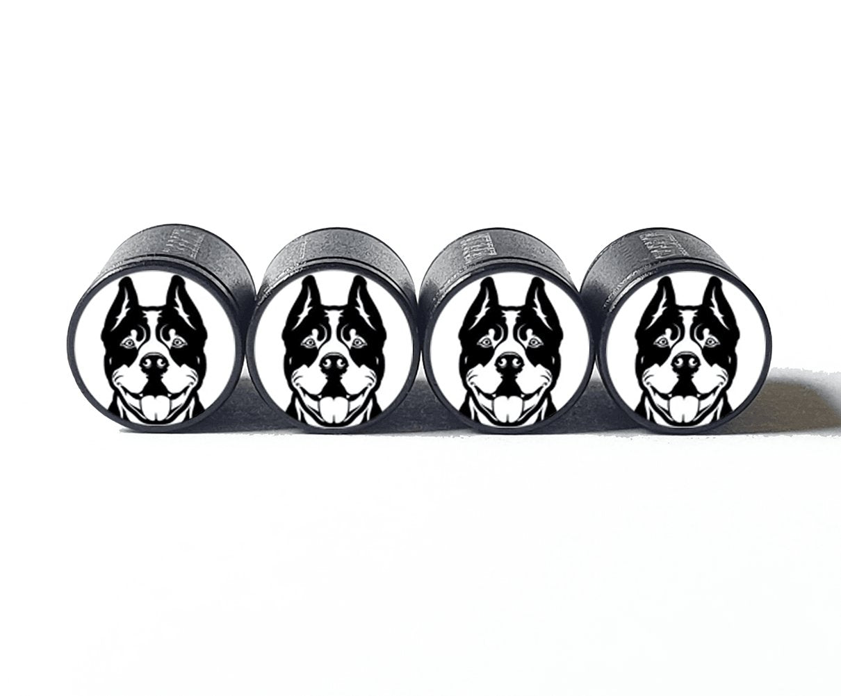 Pittie Pitbull Dog (Style 8) Tire Valve Caps - Black Aluminum - Set of Four