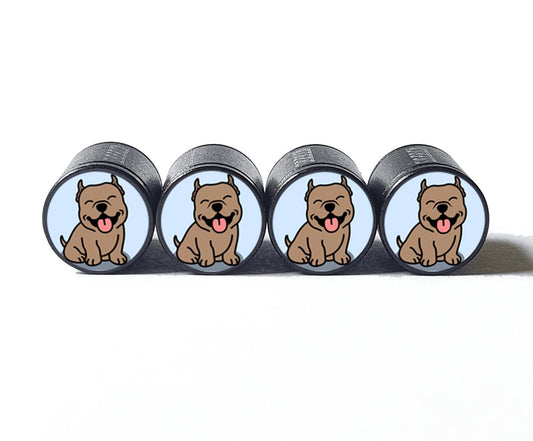 Pittie Pitbull Dog (Style 9) Tire Valve Caps - Black Aluminum - Set of Four