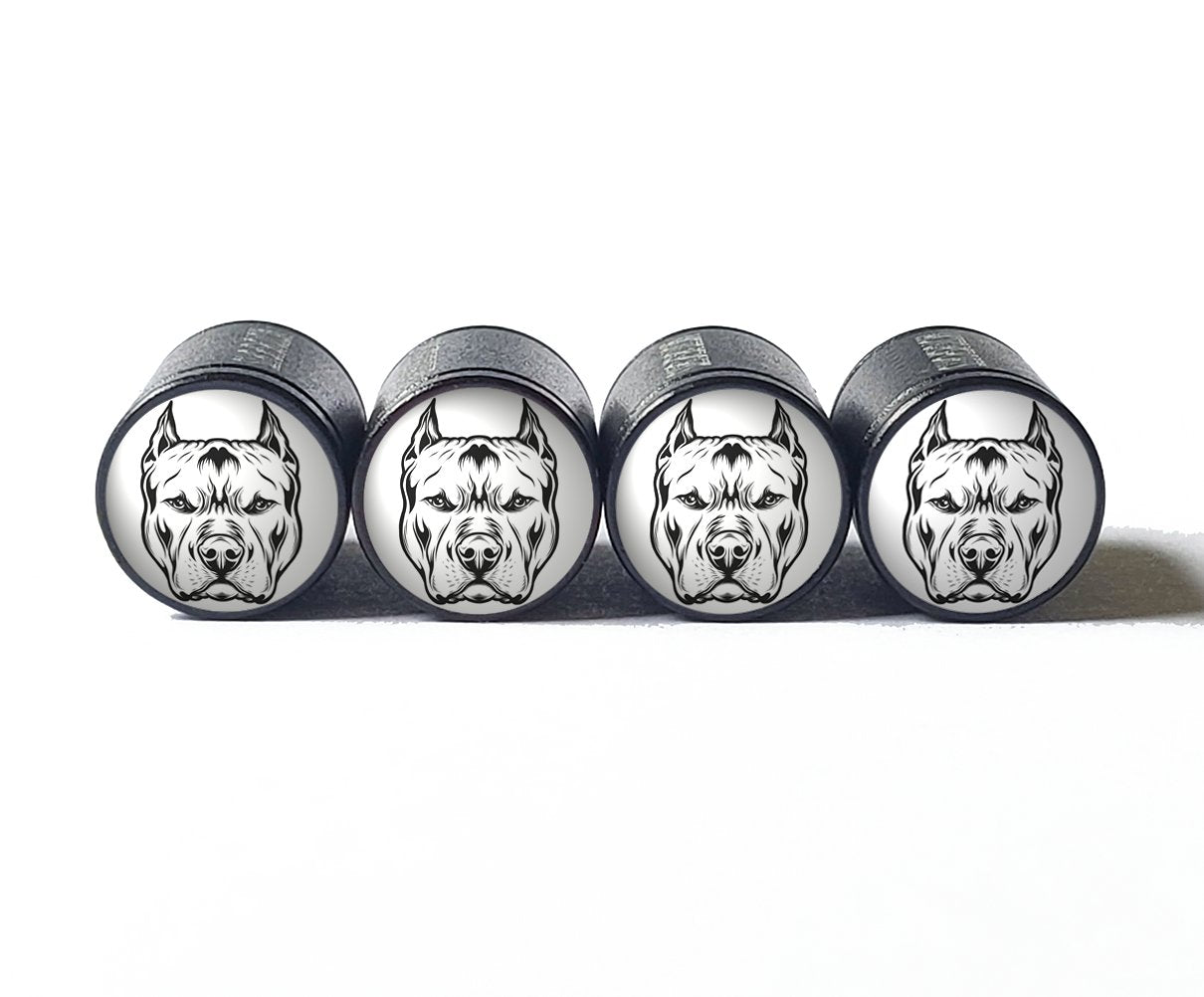 Pittie Pitbull Dog (Style 10) Tire Valve Caps - Black Aluminum - Set of Four