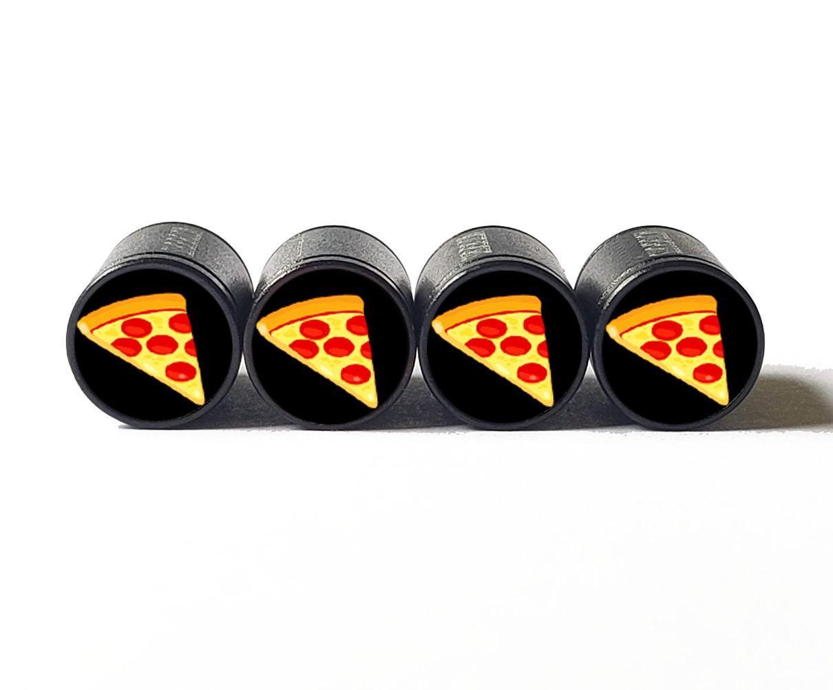 Pizza Emoji Tire Valve Stem Caps - Black Aluminum - Set of Four