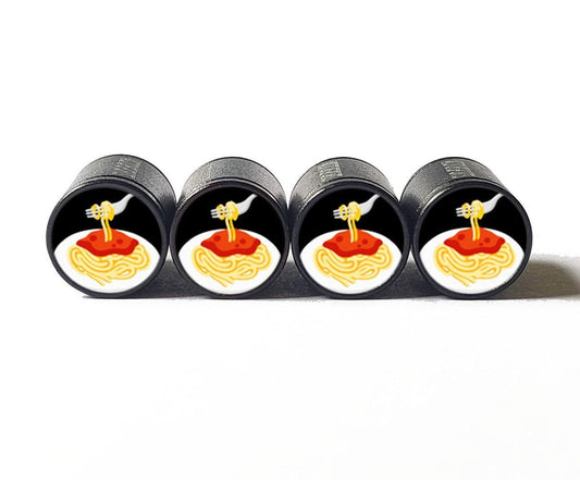 Plate of Spaghetti Emoji Tire Valve Caps - Black Aluminum - Set of 4