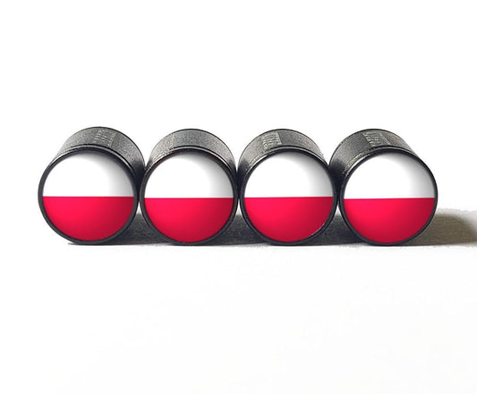 Poland Flag Tire Valve Stem Caps - Black Aluminum - Set of Four