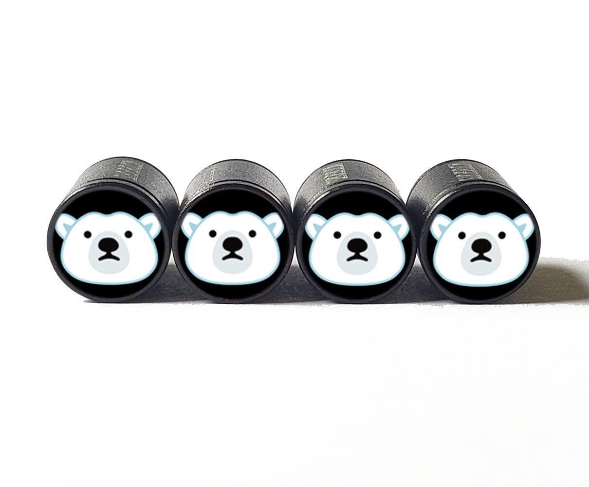 Polar Bear Face Emoji Tire Valve Caps - Black Aluminum - Set of Four