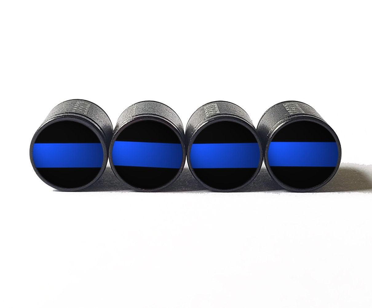 Police Blue Line (Original Flag) Tire Valve Caps - Aluminum - Set of 4