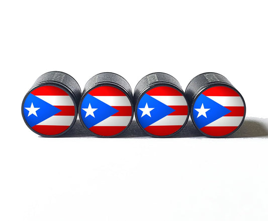 Puerto Rico Flag Tire Valve Stem Caps - Black Aluminum - Set of Four