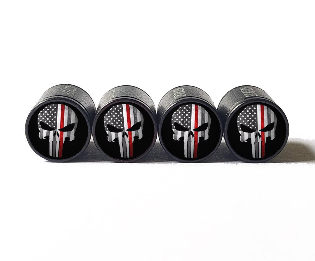 Punisher Firefighter Red Line Tire Valve Caps - Aluminum - Set of Four