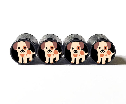 Puppy Dog Doggy Emoji Tire Valve Caps - Black Aluminum - Set of Four