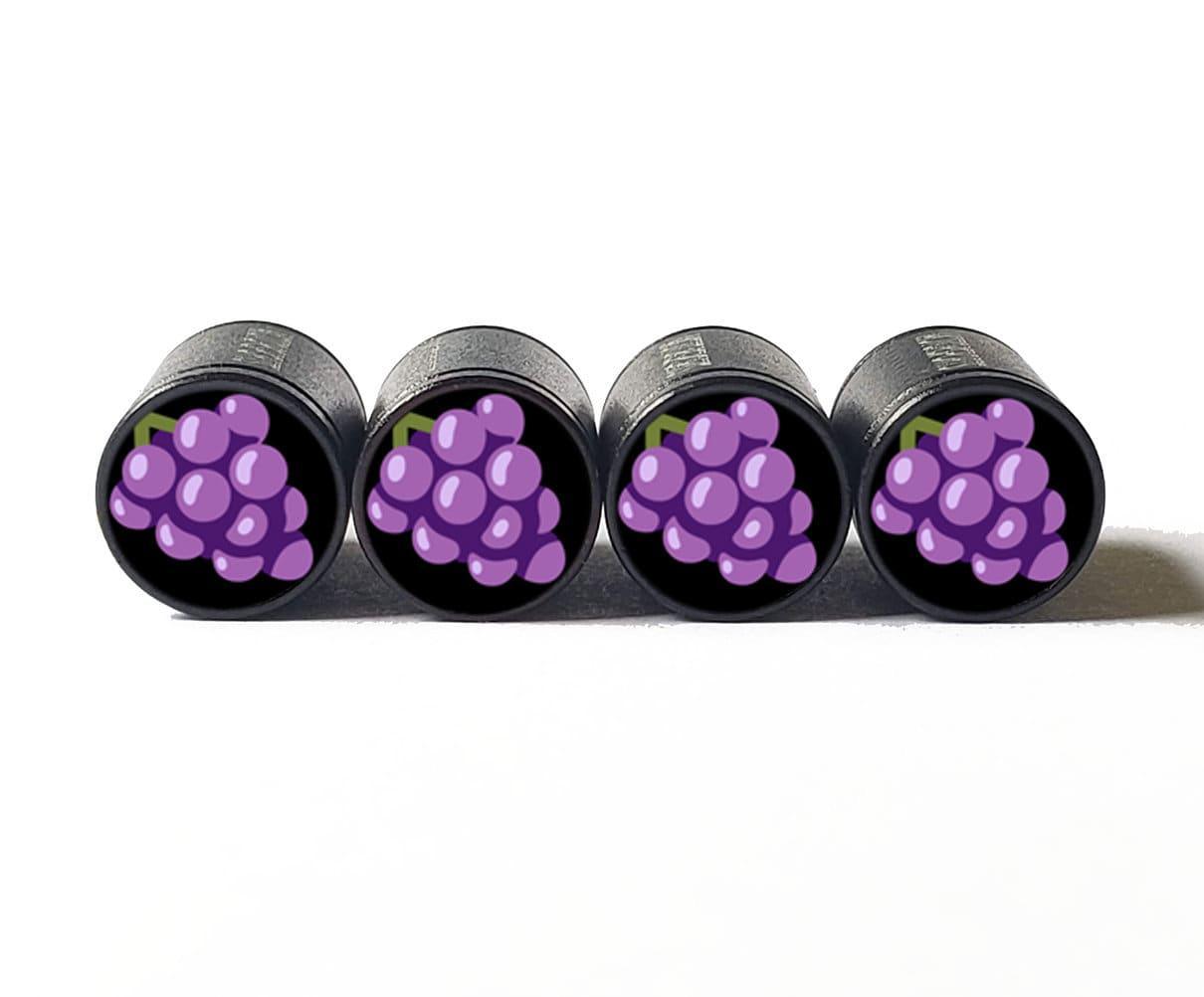 Purple Grapes Emoji Tire Valve Caps - Black Aluminum - Set of Four