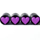 Purple Heart Emoji Tire Valve Caps - Black Aluminum - Set of Four