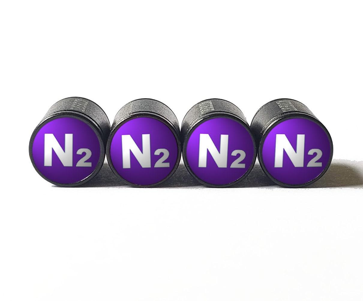 Purple N2 Nitrogen Tire Valve Stem Caps - Black Aluminum - Type 1