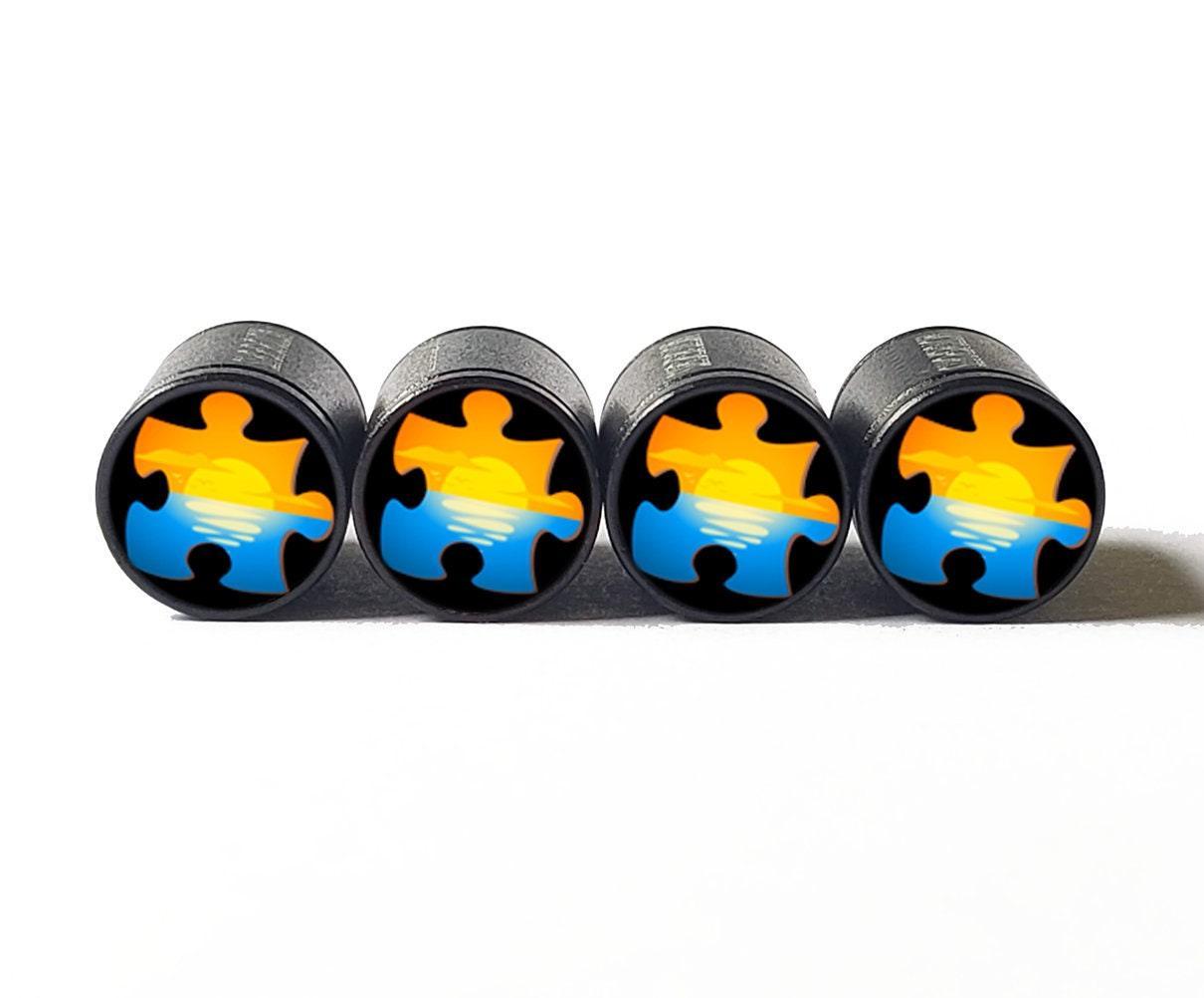 Puzzle Piece Emoji Tire Valve Caps - Black Aluminum - Set of Four