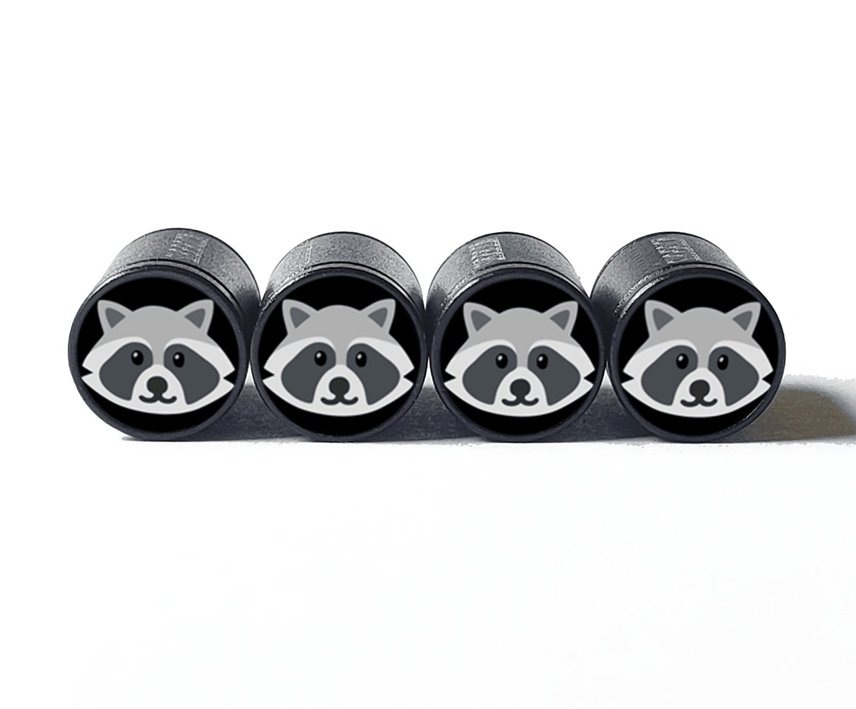 Raccoon Emoji Tire Valve Caps - Black Aluminum - Set of Four