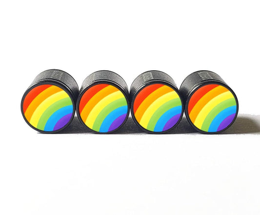 Rainbow Emoji Tire Valve Caps - Black Aluminum - Set of Four